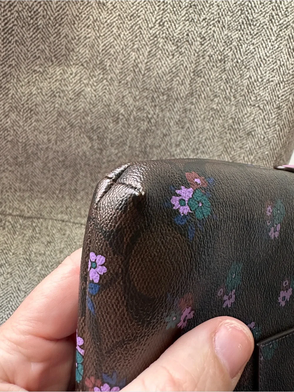 Coach Brown Signature Crossbody with Purple Floral Accents
